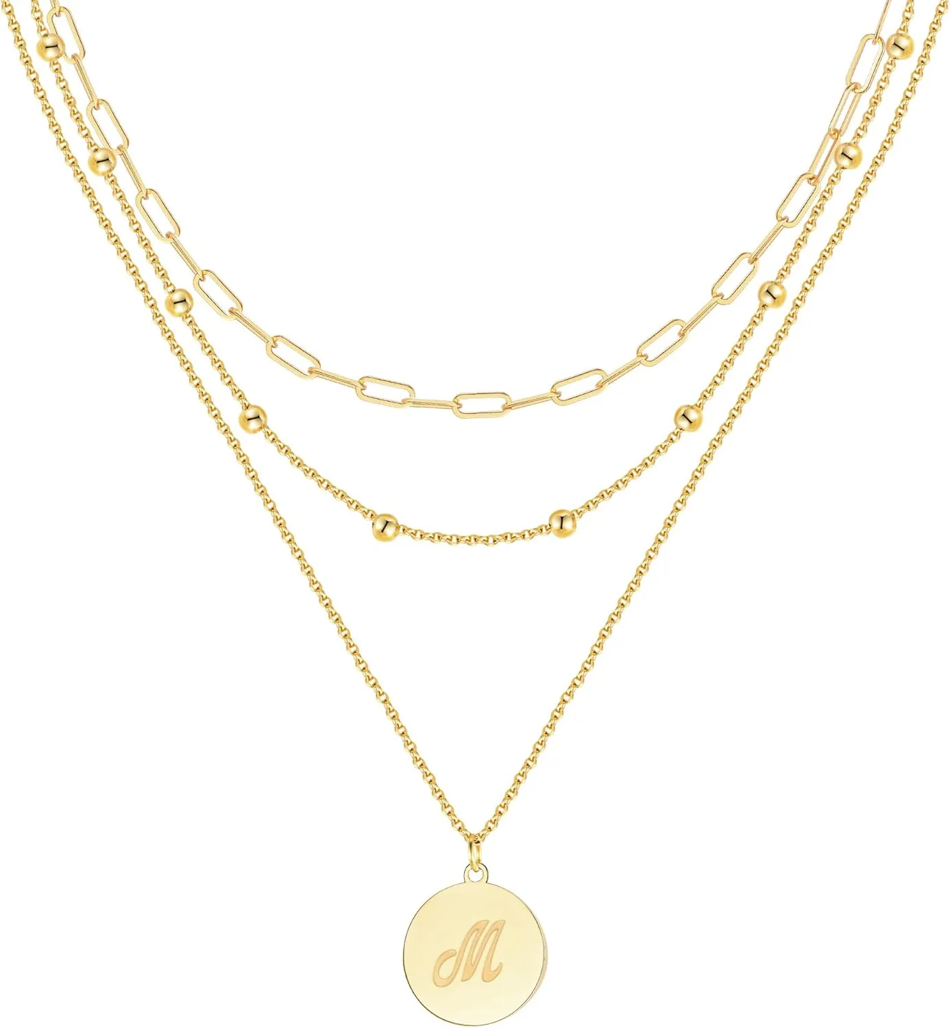 KSF Gold Layered Necklaces for Women Trendy - 18K Gold Plated Layered Choker Initial Letter Coin Pendants Necklace Stack Paperclip Chain Gold Jewelry Gifts Set Non Tarnish