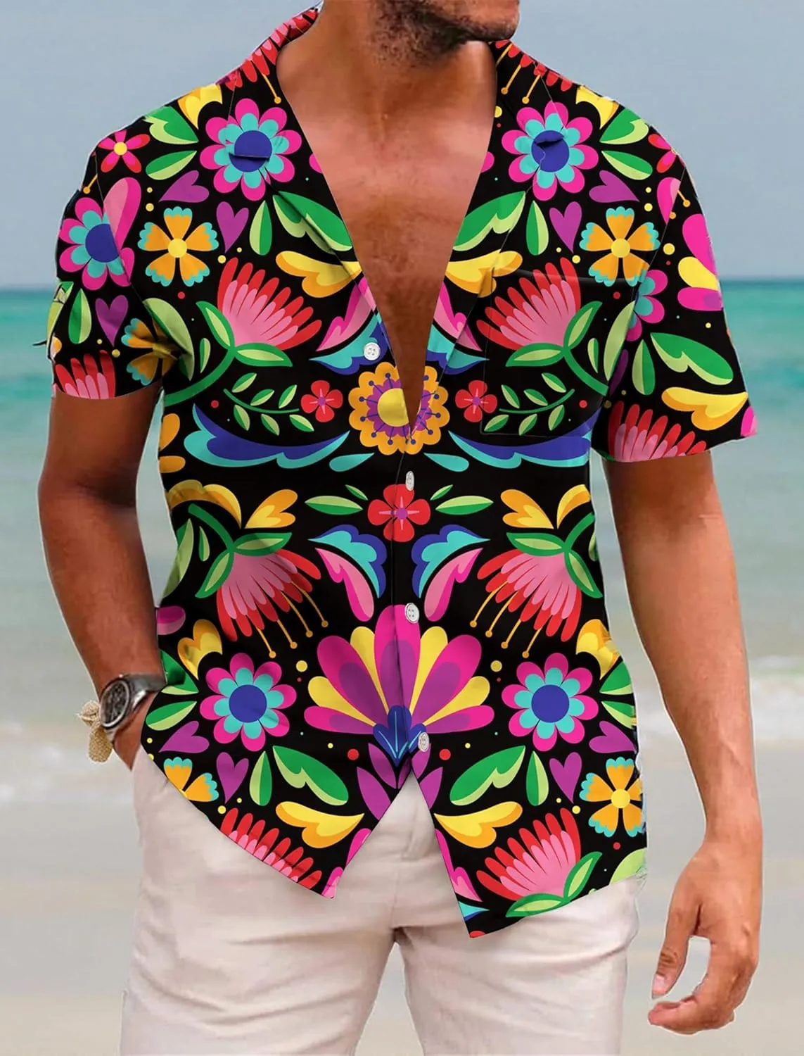 KYKU Mexico Shirt for Men Funny Beach Shirts Hawaiian Button Down Short Sleeve