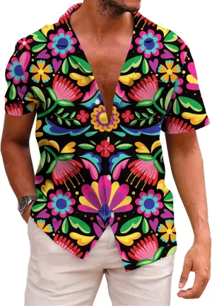 KYKU Mexico Shirt for Men Funny Beach Shirts Hawaiian Button Down Short Sleeve
