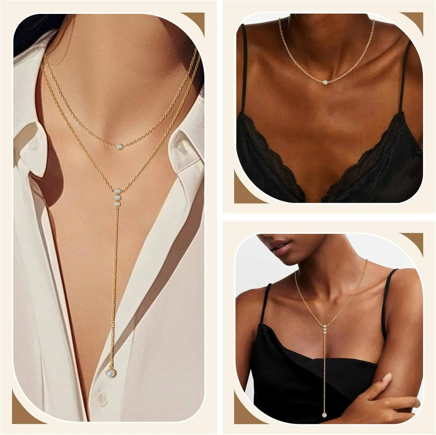 Lariat Gold Necklaces for Women - 18k Gold Plated Long Necklace,Y-Shaped Choker Simple Necklace Layered Beaded Chain Drop Necklace Trendy Jewelry,Valentine's Day Wedding Prom Gift For Her Girlfriend