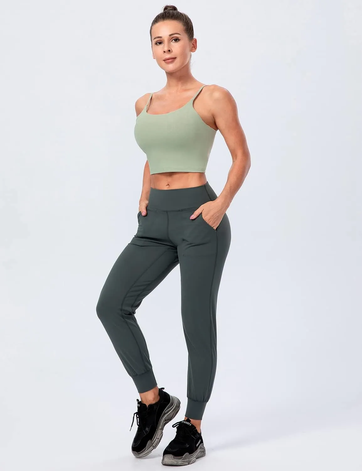 Lavento Women's Longline Sports Bras Yoga Cami Tank Top with Built in Bra