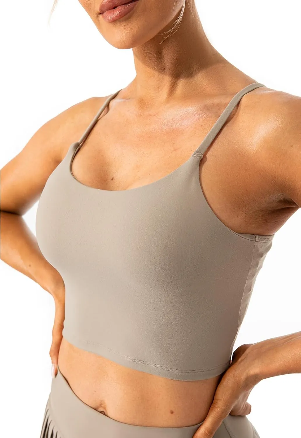 Lavento Women's Longline Sports Bras Yoga Cami Tank Top with Built in Bra