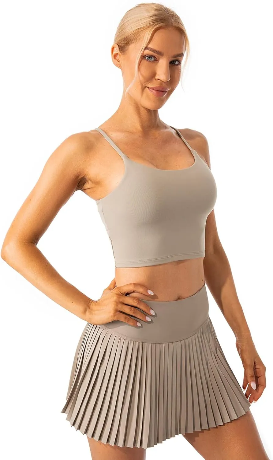 Lavento Women's Longline Sports Bras Yoga Cami Tank Top with Built in Bra