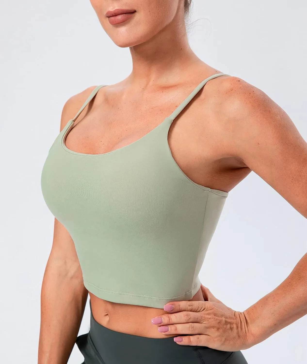 Lavento Women's Longline Sports Bras Yoga Cami Tank Top with Built in Bra