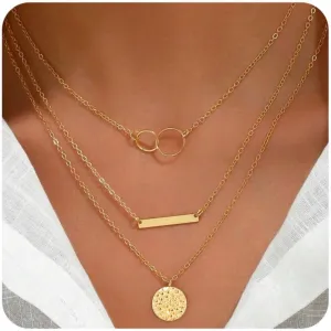 Layered Gold Necklaces for Women, 3 Layer Necklace Pendant Chain Necklace Dainty Layering Choker Necklaces