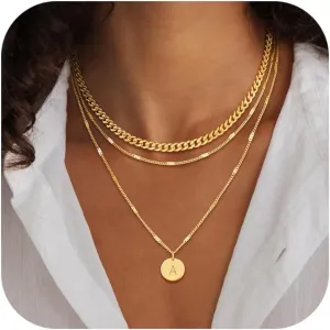 Layered Initial Necklaces for Women 14K Gold Plated Letter A-Z Pendant Necklace Cute Choker Necklace for Women Stackable Necklaces Name Necklaces Jewelry Gifts for Women Trendy