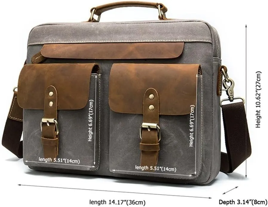 Leather Briefcase for Men Business Travel Laptop Messenger Bags Mens Leather Messenger Bag Office College Bag(Black)