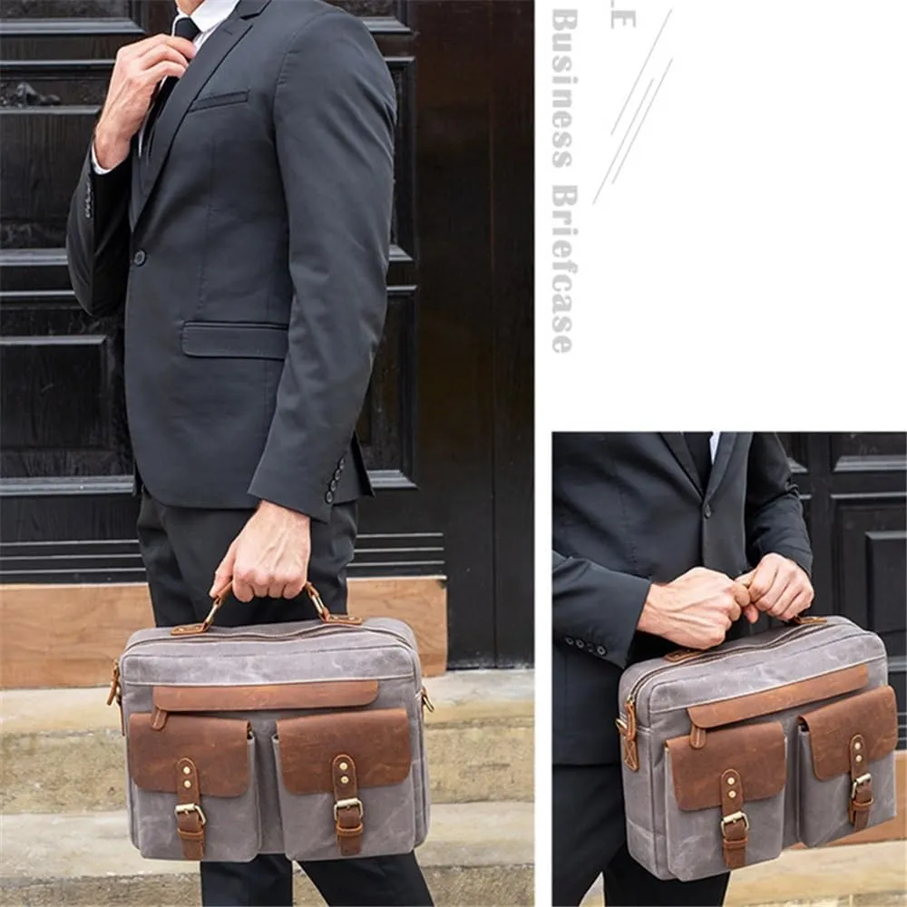 Leather Briefcase for Men Business Travel Laptop Messenger Bags Mens Leather Messenger Bag Office College Bag(Black)