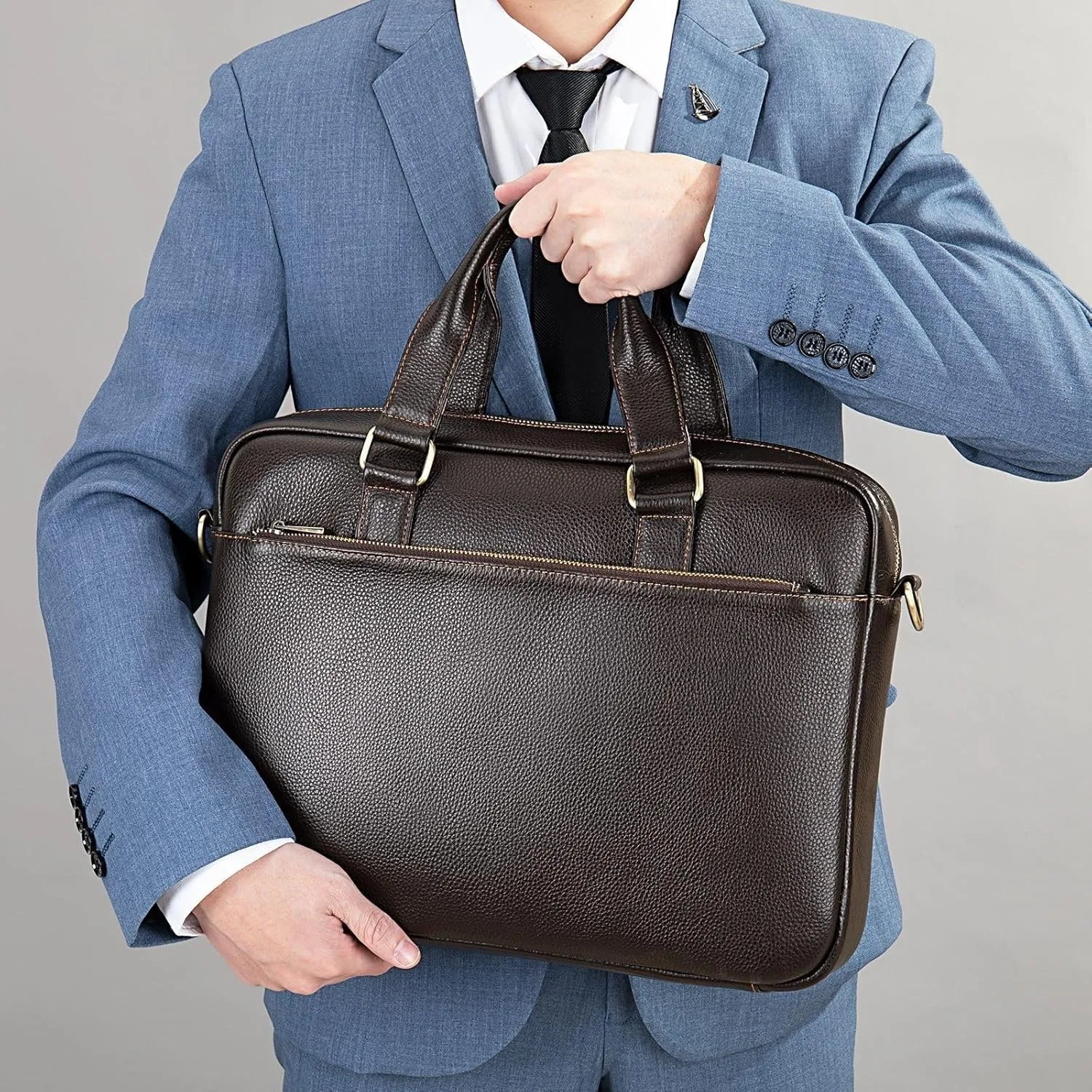 Leather Briefcase for Men Business Travel Laptop Messenger Bags Mens Leather Messenger Bag Office College Bag(Coffee)