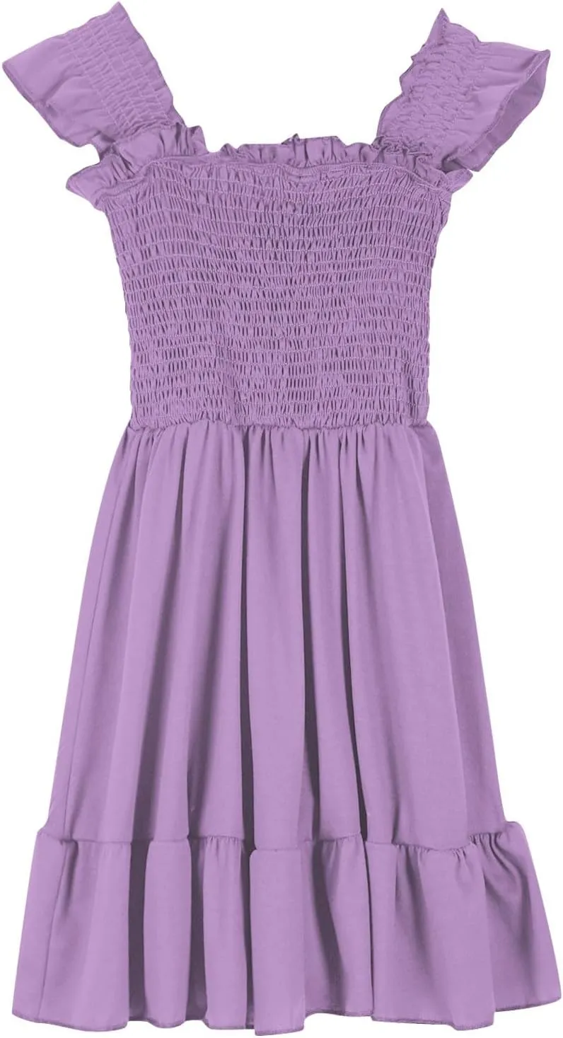 Little Girls Summer Smocked Dresses Cute Teen Ruffle Sleeveless Holiday Sundress 3-14 Years