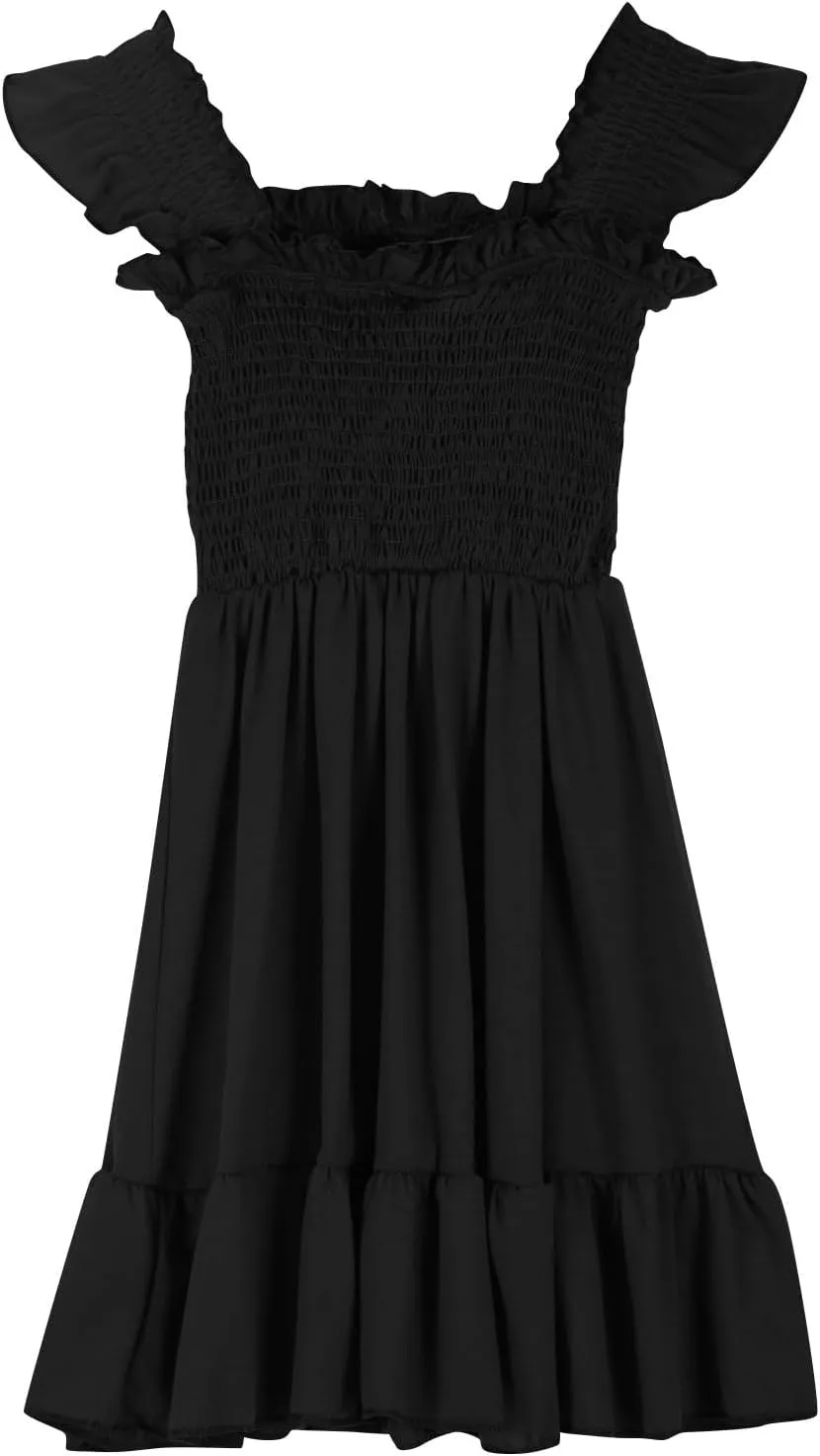 Little Girls Summer Smocked Dresses Cute Teen Ruffle Sleeveless Holiday Sundress 3-14 Years