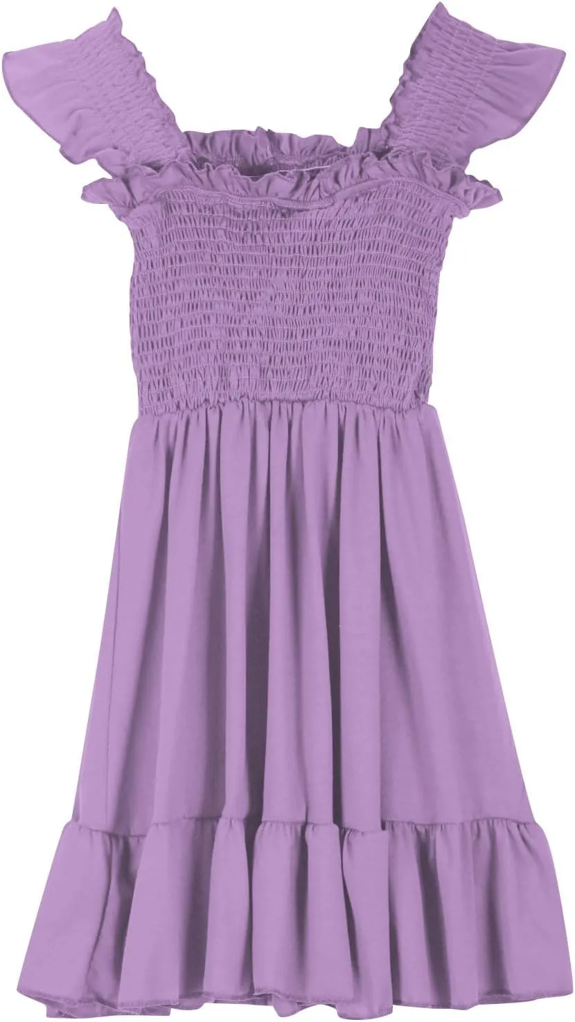 Little Girls Summer Smocked Dresses Cute Teen Ruffle Sleeveless Holiday Sundress 3-14 Years