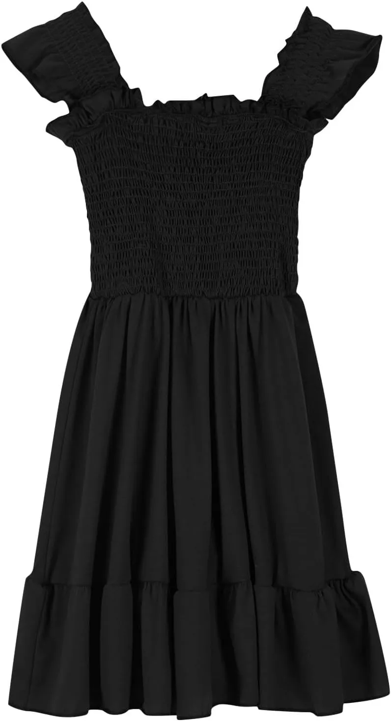 Little Girls Summer Smocked Dresses Cute Teen Ruffle Sleeveless Holiday Sundress 3-14 Years
