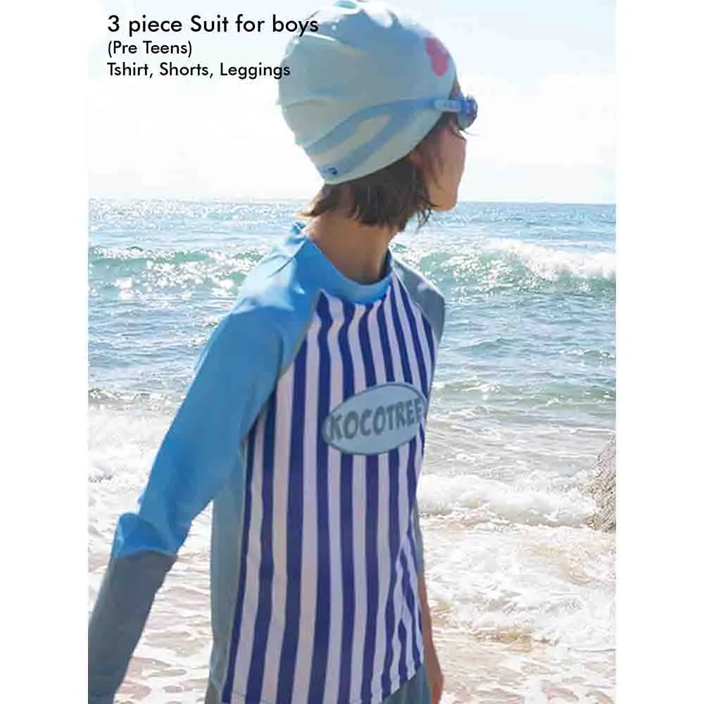 Little Surprise Box 3 PCS Dark Blue Stripes  Swimsuit for Boys with UPF 50 