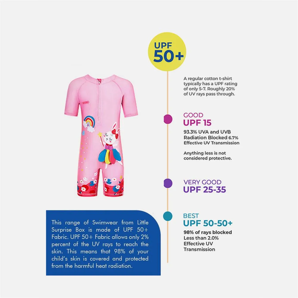 Little Surprise Box 3D Pink Rabbit Fairy Print Swimwear for Kids & Toddlers with UPF 50 