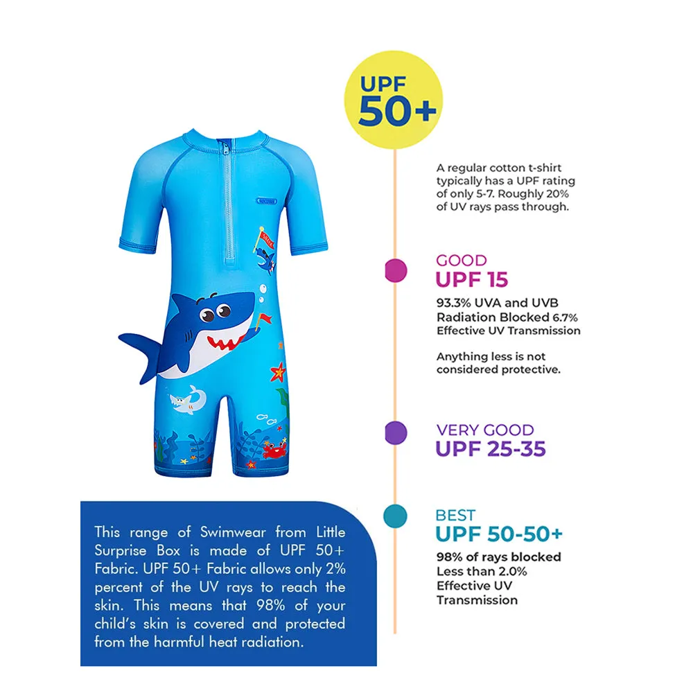 Little Surprise Box 3d Tail Blue Shark Swimwear for Toddlers & Kids with UPF 50 