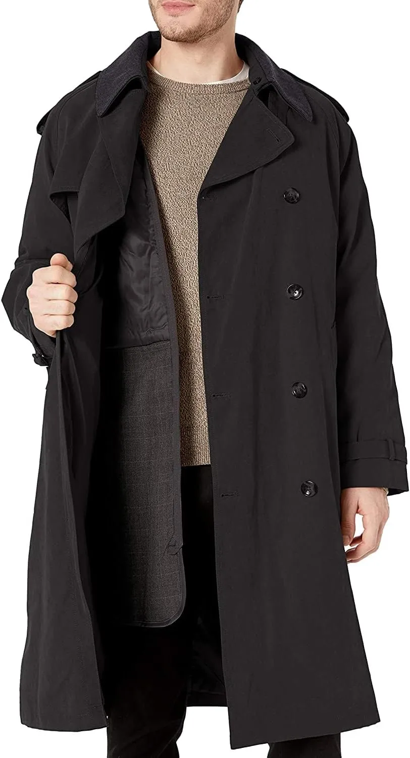 LONDON FOG Men's Iconic Double Breasted Trench Coat with Zip-Out Liner and Removable Top Collar