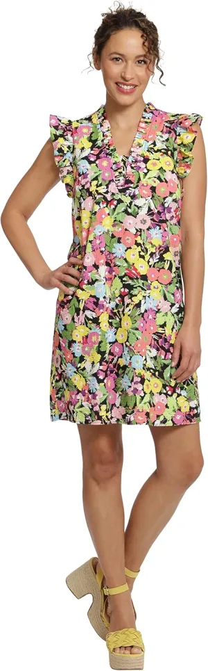 London Times Women's Ruffle Neck and Sleeve Shift Dress Casual Summer Fun Vacation