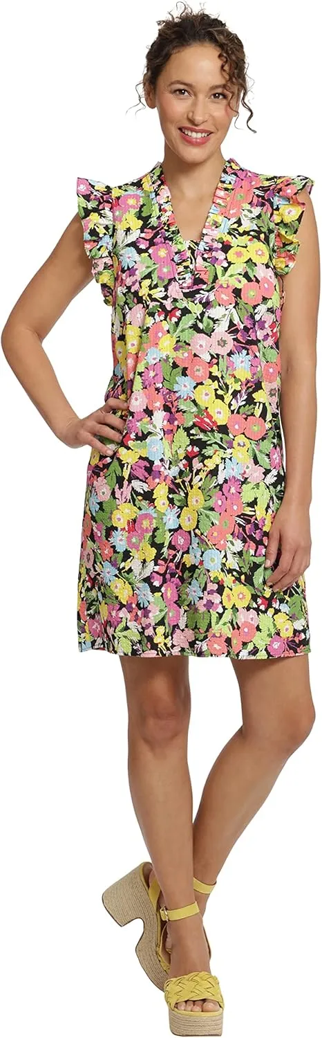 London Times Women's Ruffle Neck and Sleeve Shift Dress Casual Summer Fun Vacation