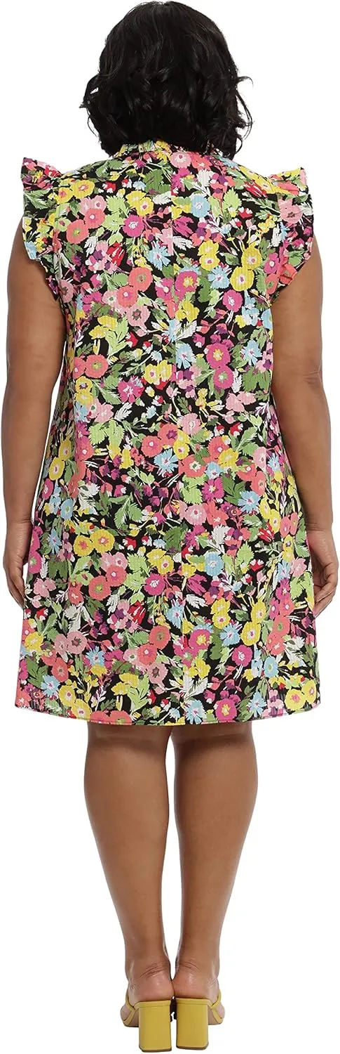 London Times Women's Ruffle Neck and Sleeve Shift Dress Casual Summer Fun Vacation