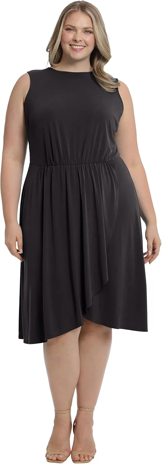 London Times Women's Sleeveless Jewel Neck Asymmetric Hem Midi Casual Summer Fun Vacation