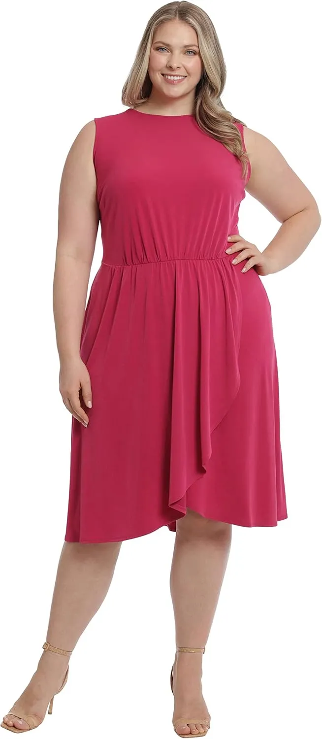 London Times Women's Sleeveless Jewel Neck Asymmetric Hem Midi Casual Summer Fun Vacation