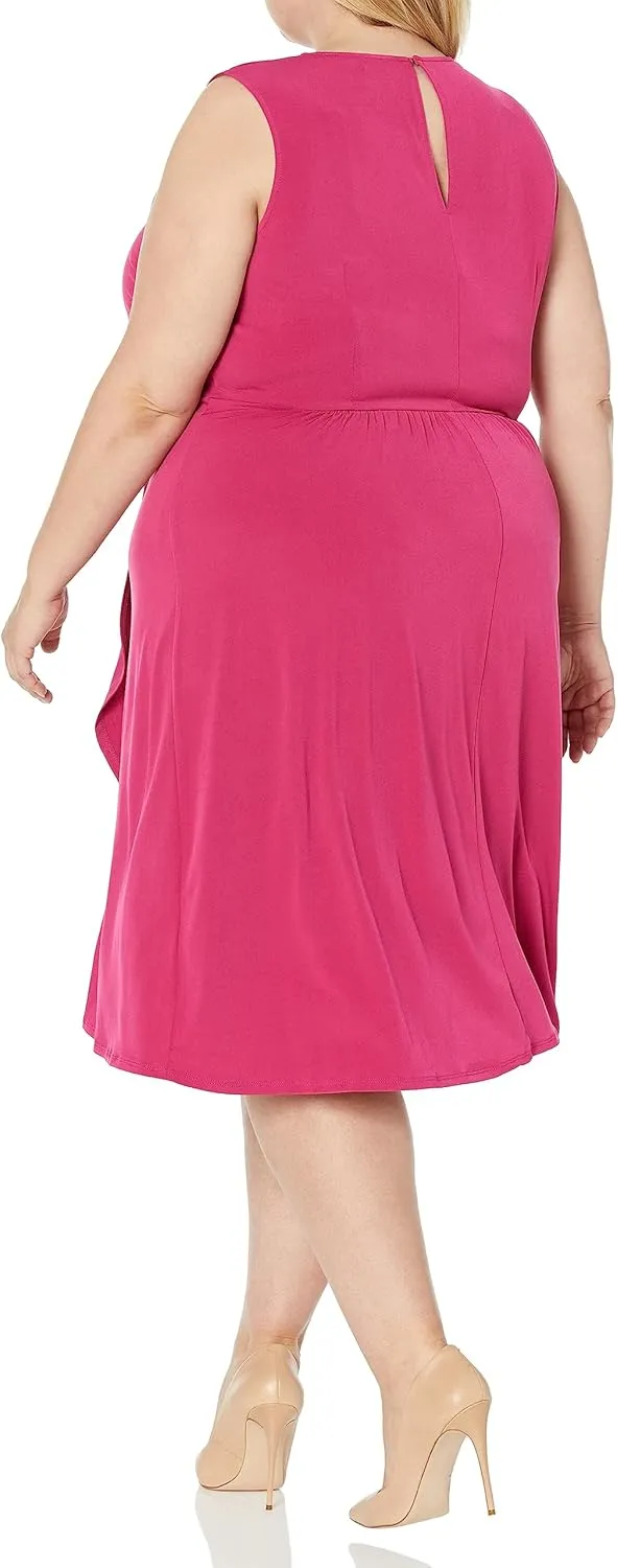 London Times Women's Sleeveless Jewel Neck Asymmetric Hem Midi Casual Summer Fun Vacation
