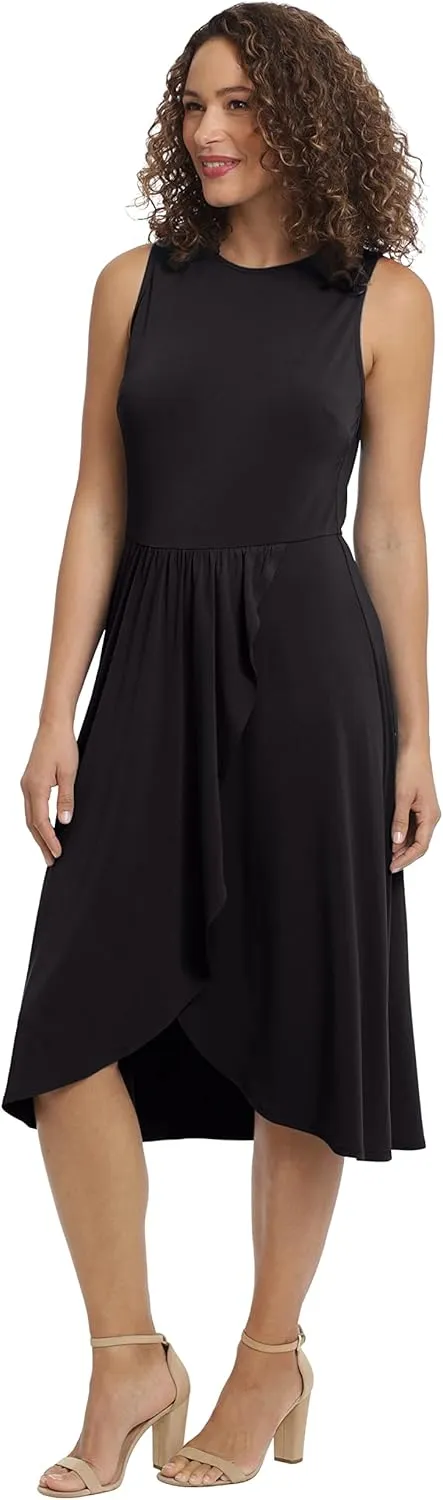 London Times Women's Sleeveless Jewel Neck Asymmetric Hem Midi Casual Summer Fun Vacation