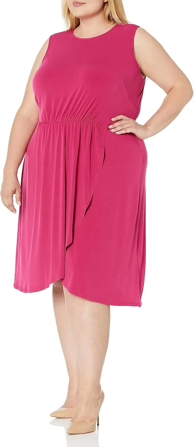 London Times Women's Sleeveless Jewel Neck Asymmetric Hem Midi Casual Summer Fun Vacation