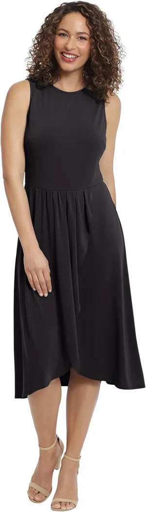 London Times Women's Sleeveless Jewel Neck Asymmetric Hem Midi Casual Summer Fun Vacation