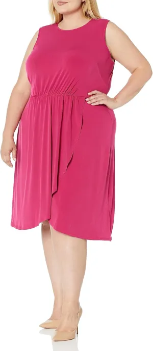 London Times Women's Sleeveless Jewel Neck Asymmetric Hem Midi Casual Summer Fun Vacation