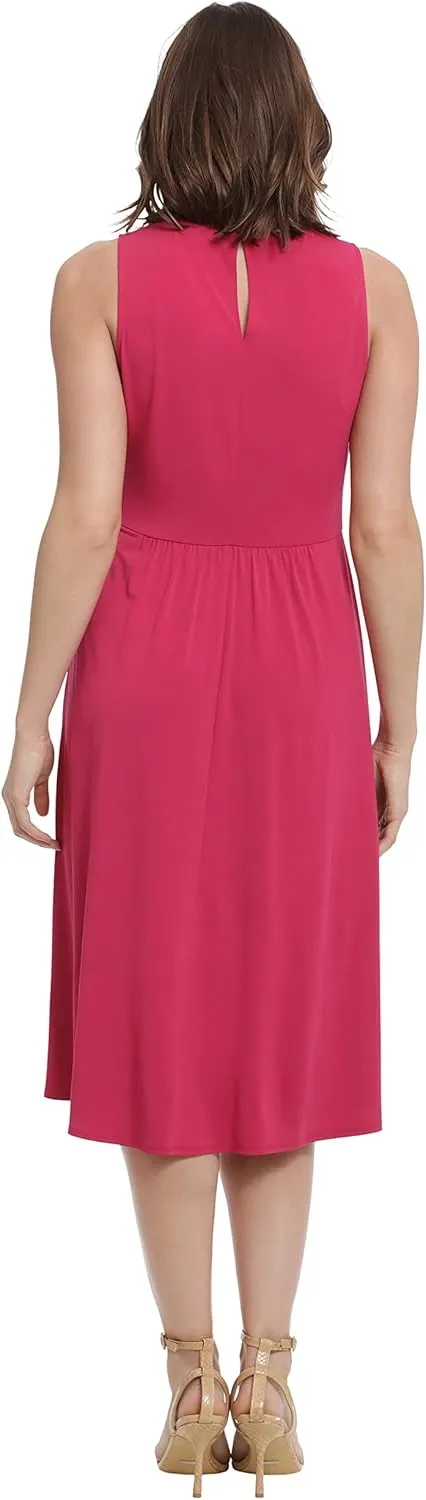 London Times Women's Sleeveless Jewel Neck Asymmetric Hem Midi Casual Summer Fun Vacation
