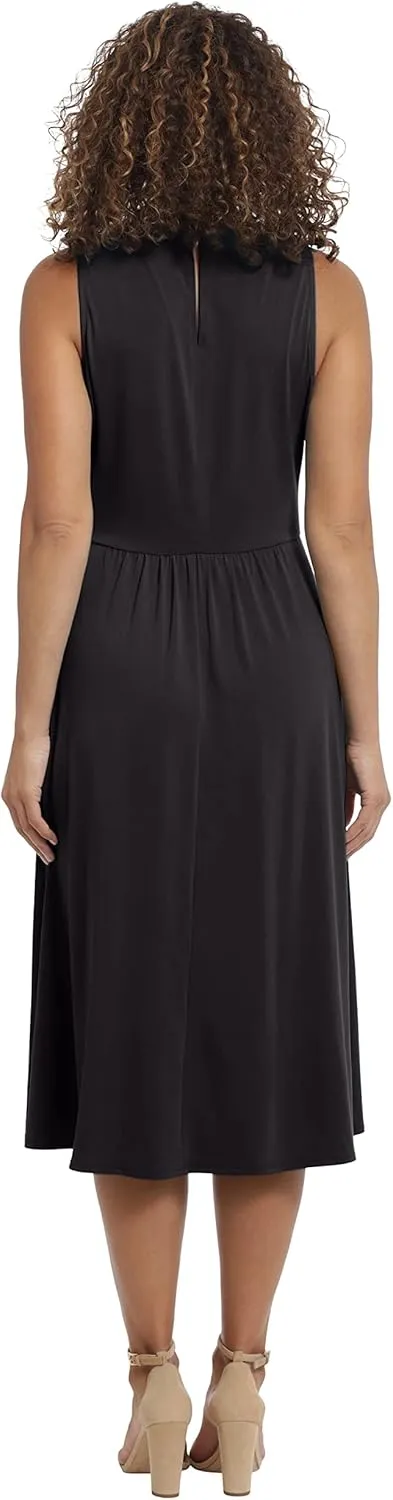 London Times Women's Sleeveless Jewel Neck Asymmetric Hem Midi Casual Summer Fun Vacation