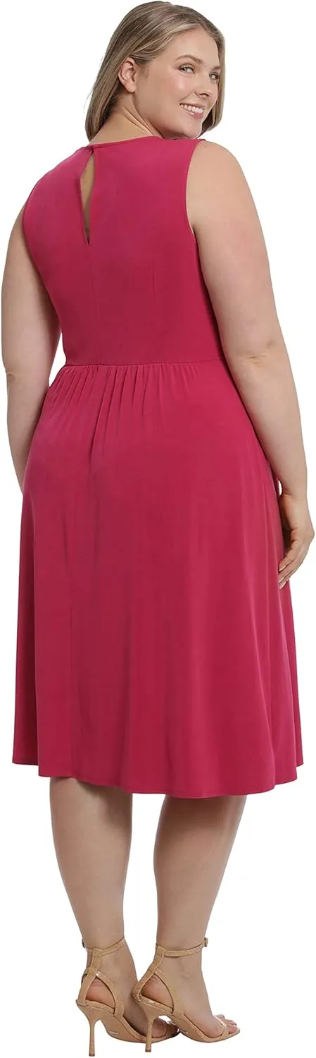 London Times Women's Sleeveless Jewel Neck Asymmetric Hem Midi Casual Summer Fun Vacation