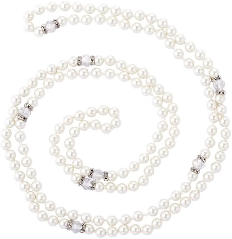 Long Pearl Necklaces Cream White Glass Faux Pearl Multifunction Costume Jewelry Elegant Long Necklaces for Women