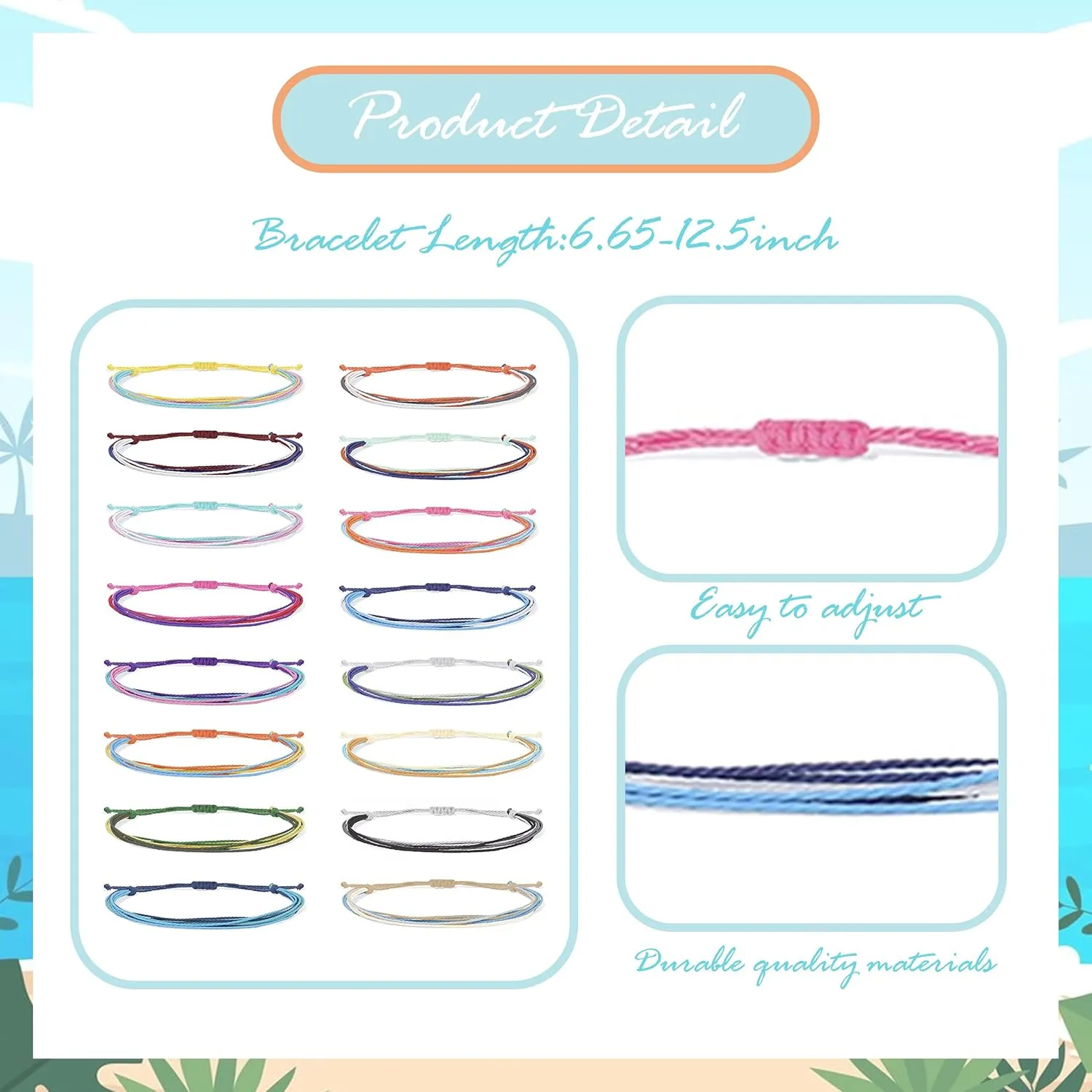 Long tiantian String Bracelets for Women Gifts Trendy Stuff Friendship Bracelets Waterproof Summer Ankle Bracelets Outfits Adjustable Wave Surfer Beach Bracelets Stocking Stuffers