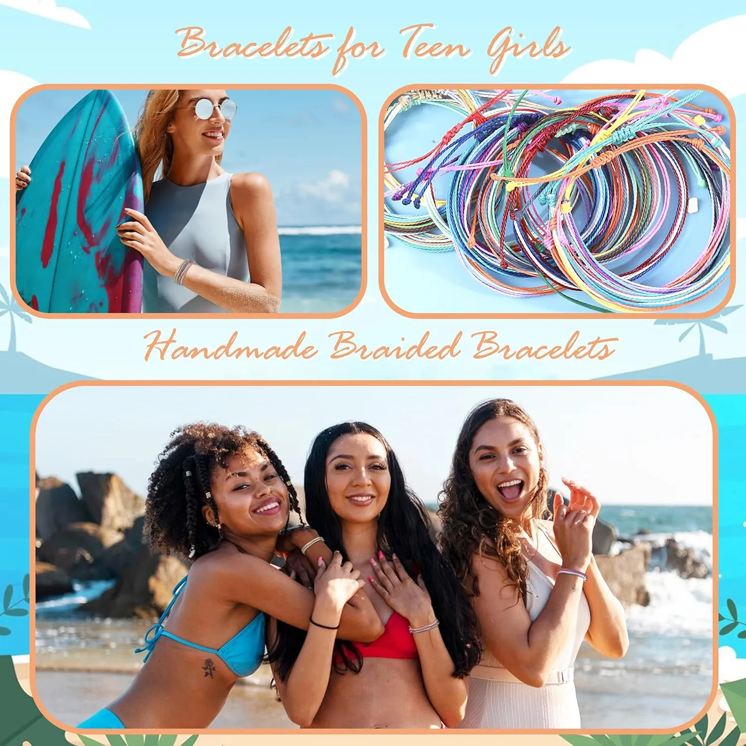 Long tiantian String Bracelets for Women Gifts Trendy Stuff Friendship Bracelets Waterproof Summer Ankle Bracelets Outfits Adjustable Wave Surfer Beach Bracelets Stocking Stuffers
