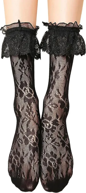 Lovful Women's Lace Anklet Sock with Ruffle, 2 Pairs Set