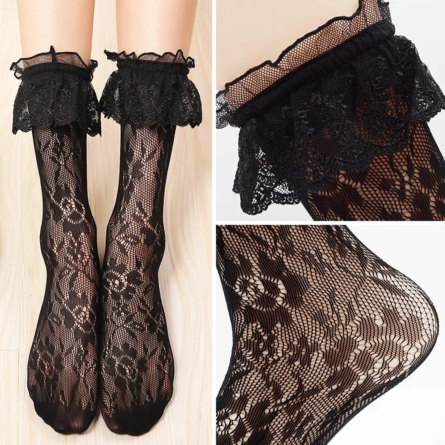 Lovful Women's Lace Anklet Sock with Ruffle, 2 Pairs Set