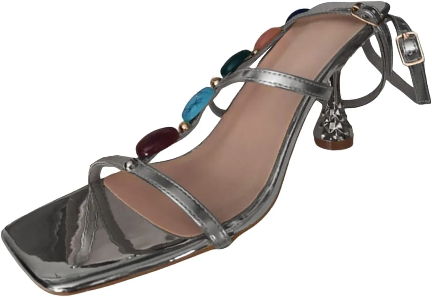 Low Stilettos Heels Sandals for Women Comfortable Open Toe Bohemian Walking Slippers Breathable Roman Style Non-Slip Vacation Footwear with Adjustable Buckle Fashion Sexy Dress Shoes with Ankle Strap