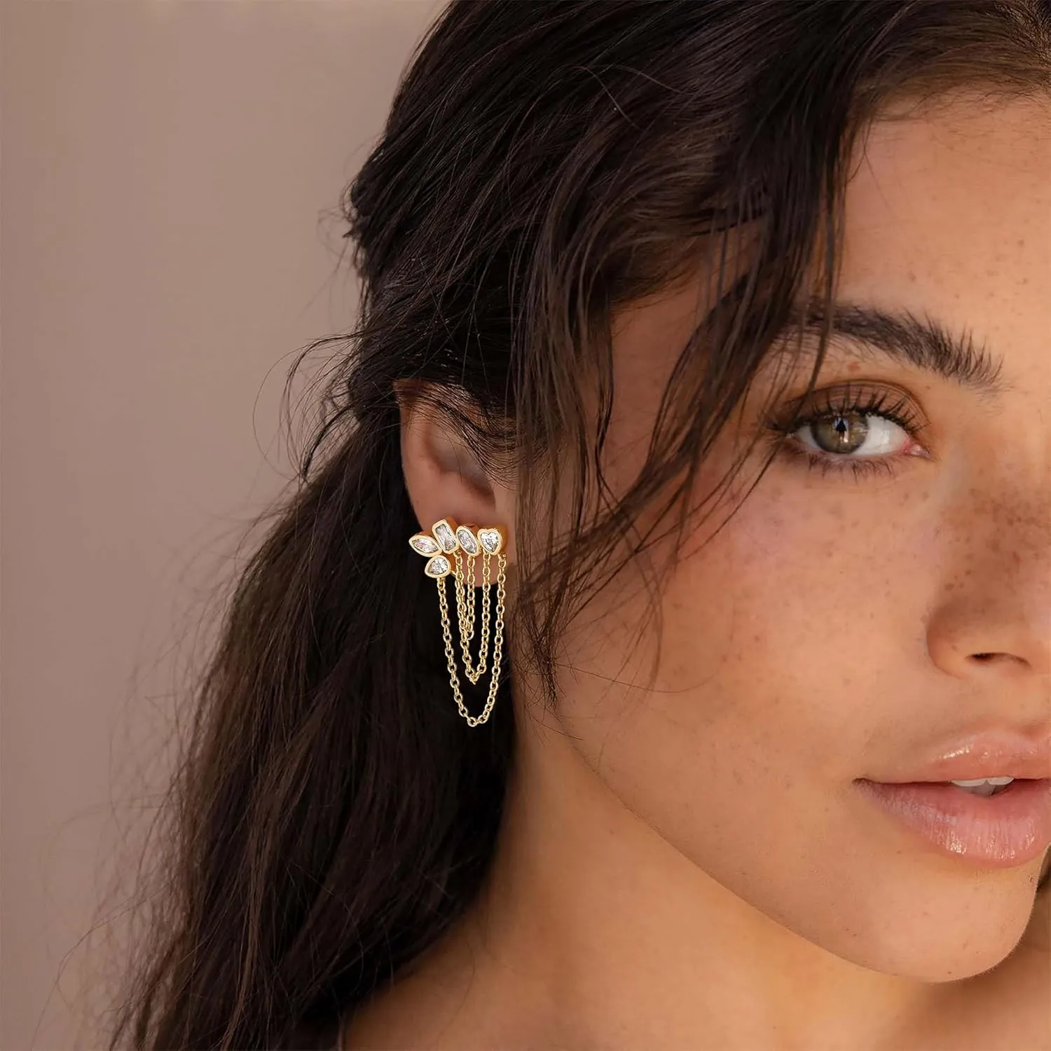 LOYATA Dangle Earrings for Women Trendy 14K Gold Plated/925 Sterling Sliver Post Hypoallergenic Gold Chain CZ Stud Earrings Dainty Long Dangling Earrings Wedding Prom Jewelry for Women Gifts