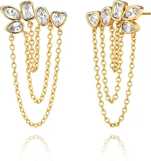 LOYATA Dangle Earrings for Women Trendy 14K Gold Plated/925 Sterling Sliver Post Hypoallergenic Gold Chain CZ Stud Earrings Dainty Long Dangling Earrings Wedding Prom Jewelry for Women Gifts