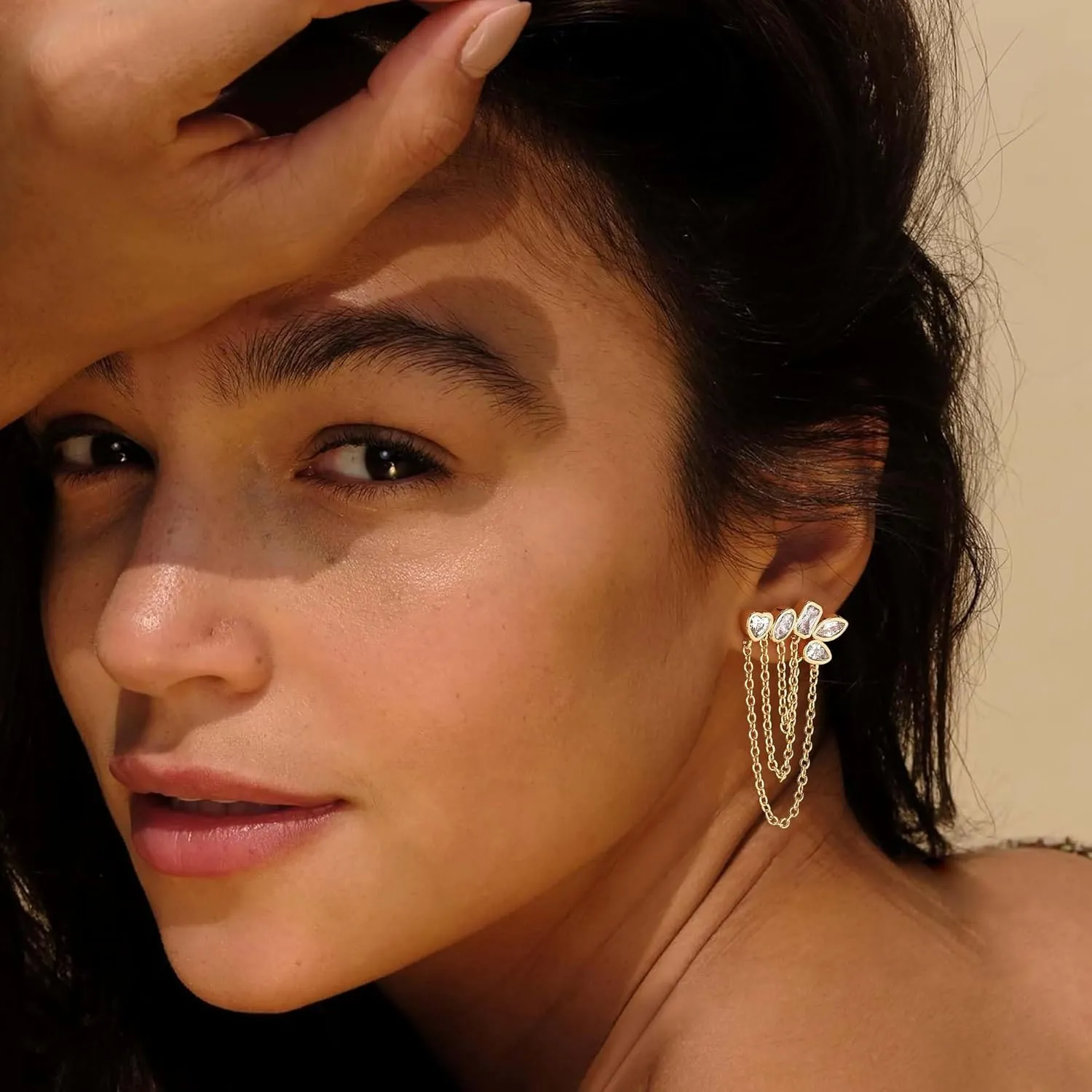 LOYATA Dangle Earrings for Women Trendy 14K Gold Plated/925 Sterling Sliver Post Hypoallergenic Gold Chain CZ Stud Earrings Dainty Long Dangling Earrings Wedding Prom Jewelry for Women Gifts