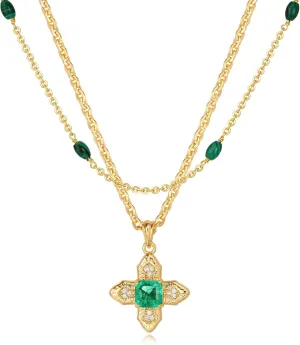 LOYATA Gold Layered Cross Necklaces for Women14K Gold Plated Cubic Zirconia Diamond Cross Necklace Dainty Layering Emerald Necklace Choker for Women Charm Cross Pendant Necklace Gold Jewelry for Women