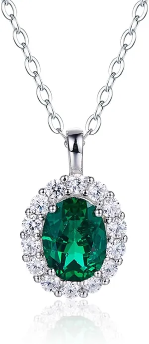 LUSHE Lab Grown Emerald Necklaces AAAA Quality 925 Sterling Silver Chain with 18K White Gold Plating Created Emerald Necklaces Gift for Women Mom Wife