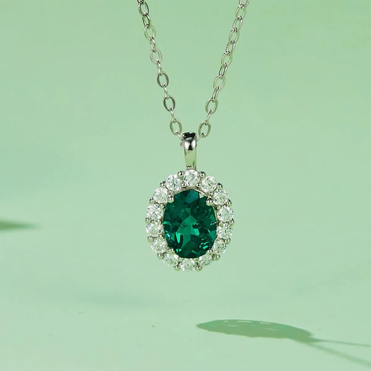 LUSHE Lab Grown Emerald Necklaces AAAA Quality 925 Sterling Silver Chain with 18K White Gold Plating Created Emerald Necklaces Gift for Women Mom Wife