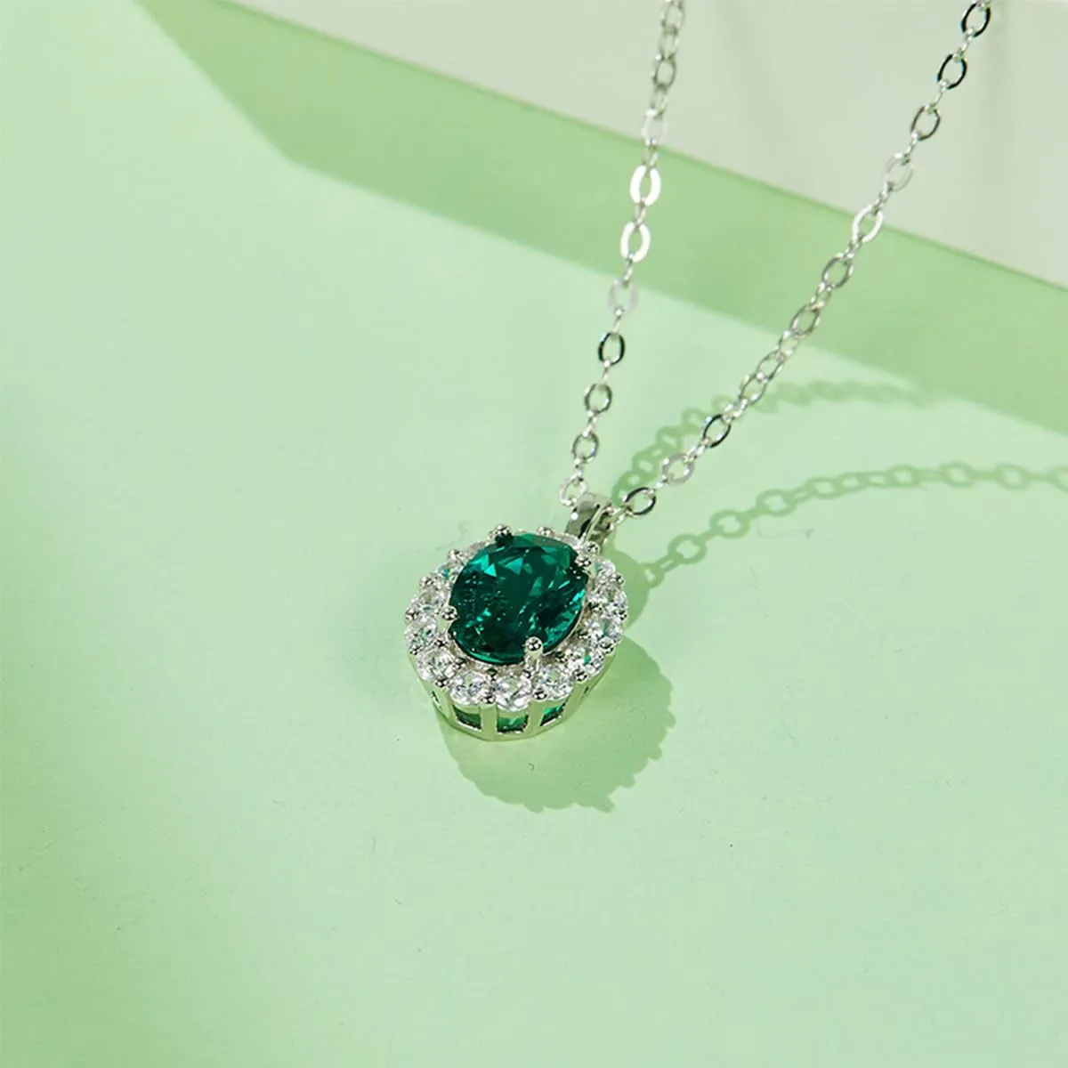 LUSHE Lab Grown Emerald Necklaces AAAA Quality 925 Sterling Silver Chain with 18K White Gold Plating Created Emerald Necklaces Gift for Women Mom Wife