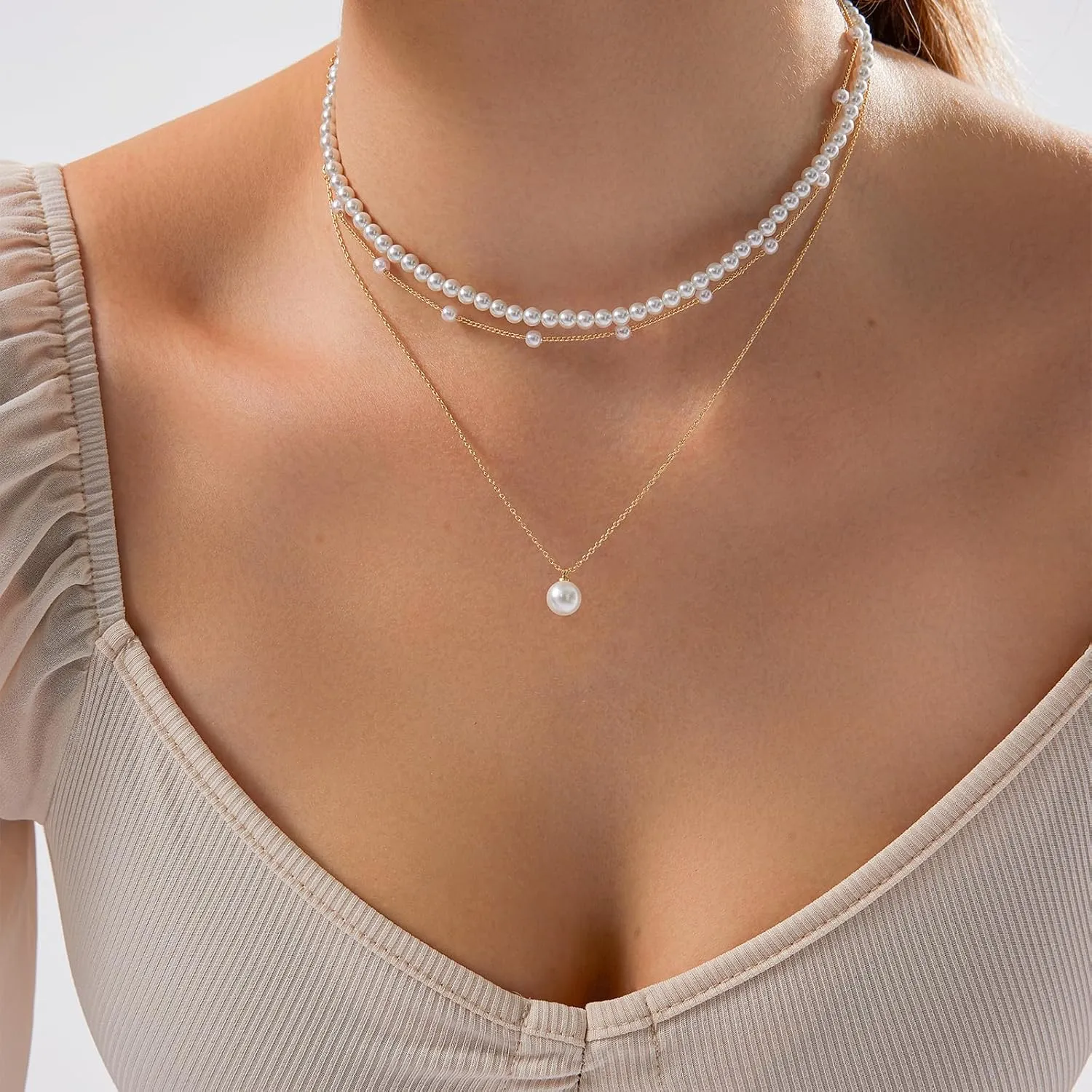 Luxval Pearl Necklaces Choker for Women,Cream White Pearl Jewelry, 14K Gold Plated Handmade Dainty Toggle Clasp Necklace for Women Jewelry Gifts