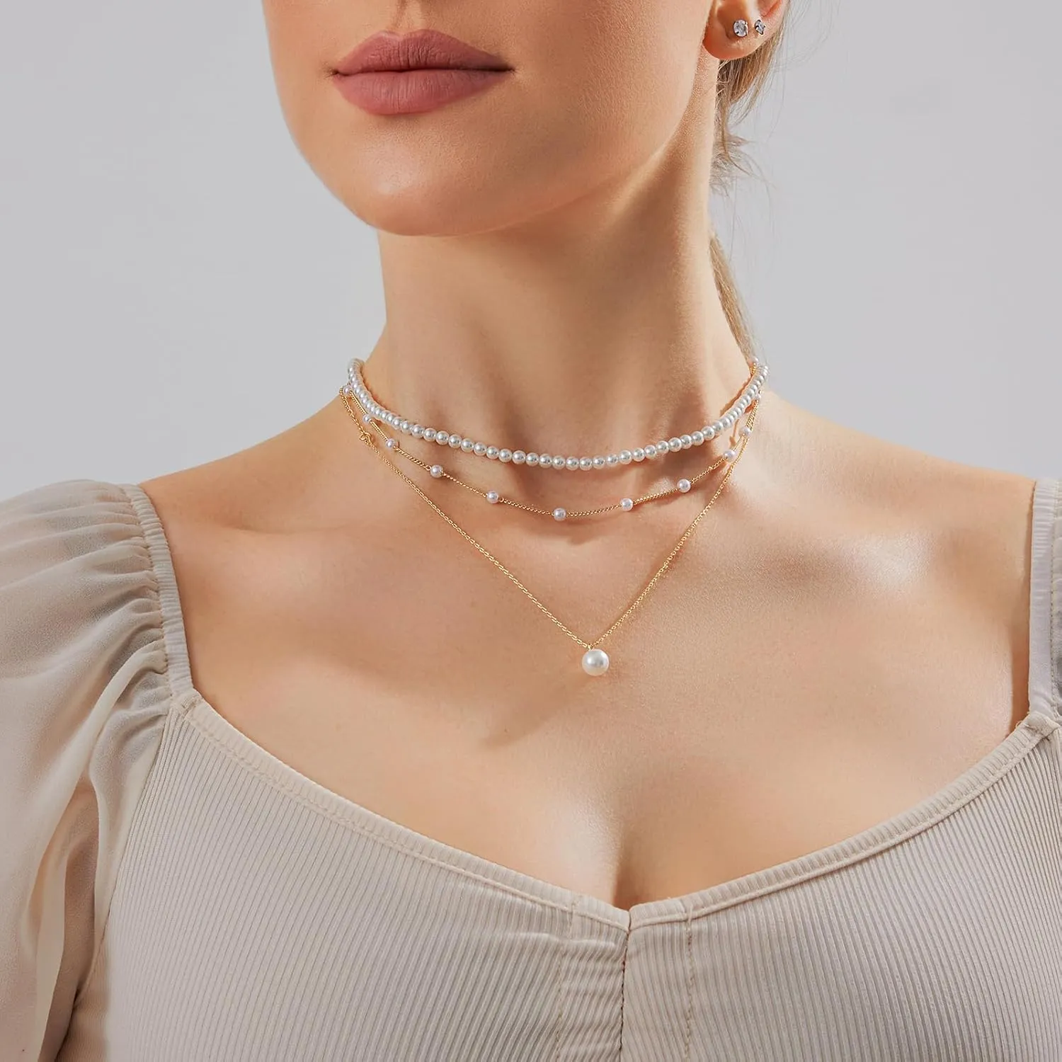 Luxval Pearl Necklaces Choker for Women,Cream White Pearl Jewelry, 14K Gold Plated Handmade Dainty Toggle Clasp Necklace for Women Jewelry Gifts
