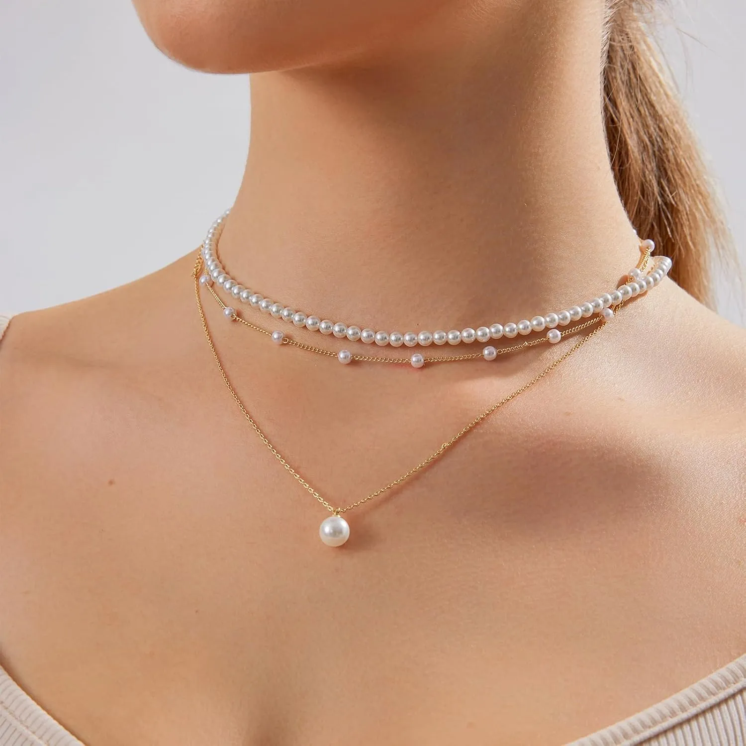 Luxval Pearl Necklaces Choker for Women,Cream White Pearl Jewelry, 14K Gold Plated Handmade Dainty Toggle Clasp Necklace for Women Jewelry Gifts